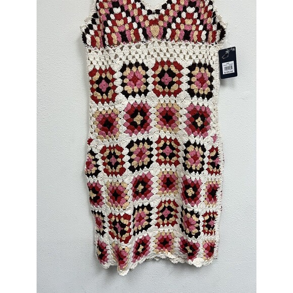 $199 Lucky Brand Granny Square Crochet Dress Knit Colorful/Cream Medium - Picture 7 of 16